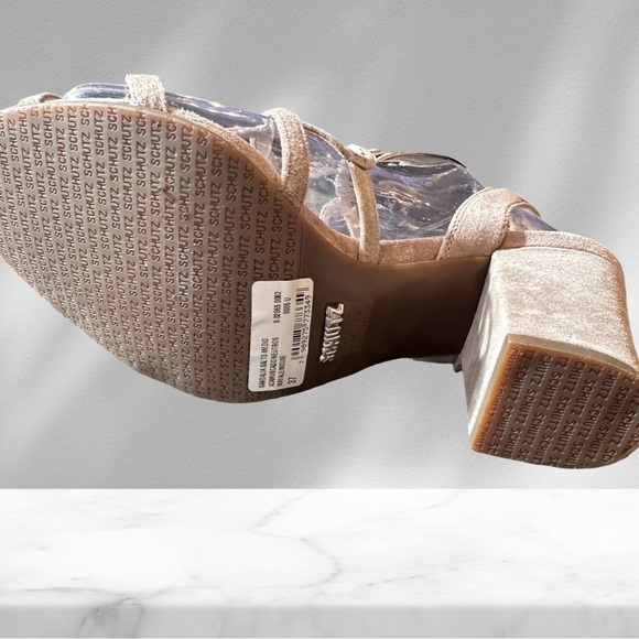 Shutz Taupe Suede Block Heel Sandals 37 NWT - Picture 5 of 6